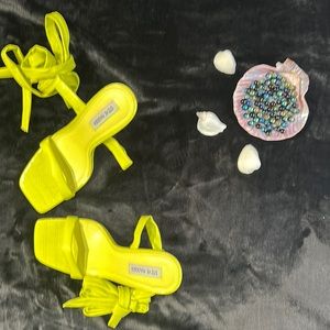 Steve Madden Women's Utilize Tie-up Dress Heel Sandals Lime Green Size 10M